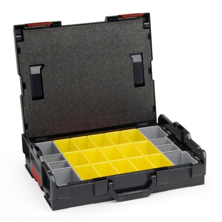 BOSCH SORTIMO Systembox L-BOXX 102 Black Line Verschlüsse rot & Insetboxen-Set B3 & Deckelpolster