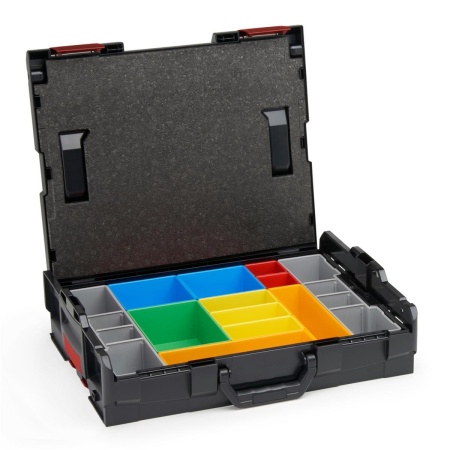 BOSCH SORTIMO Systembox L-BOXX 102 Black Line Verschlüsse rot & Insetboxen-Set H3 & Deckelpolster